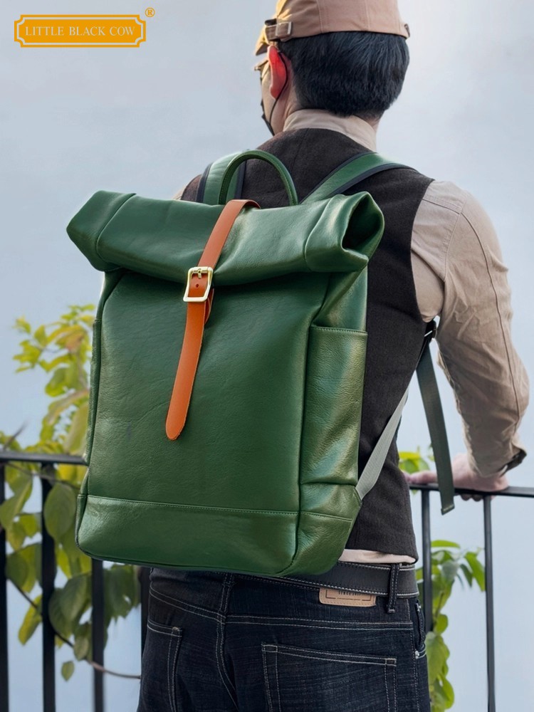 Genuine Leather Backpack - Large Capacity Mens Genuine Leather Backpack