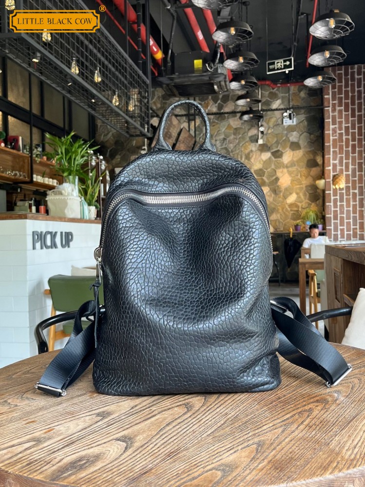 Genuine Leather Backpack - Soft Natural Sheepskin Casual Backpack Unisex