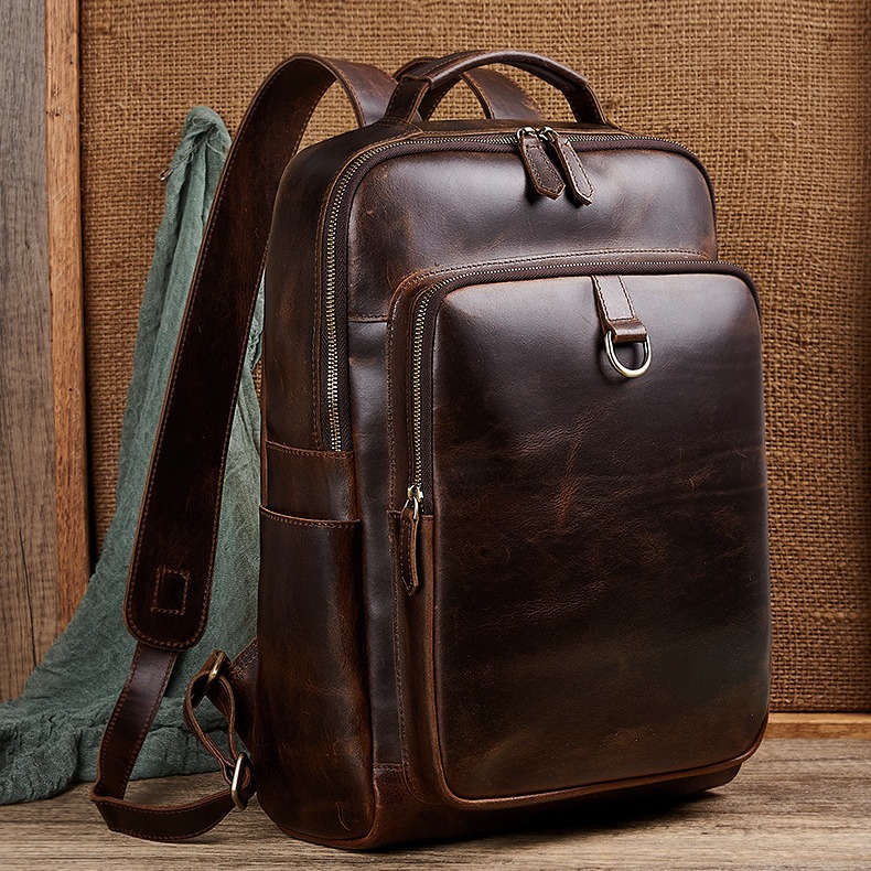 Genuine Leather Backpack - Men's Top Grain Waxed Leather Laptop