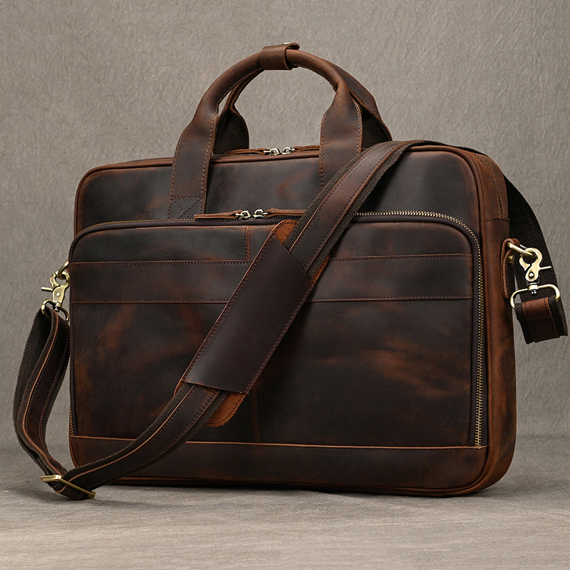 Laptop Bag Leather 15 - Crazy Horse Genuine Leather Men Briefcase