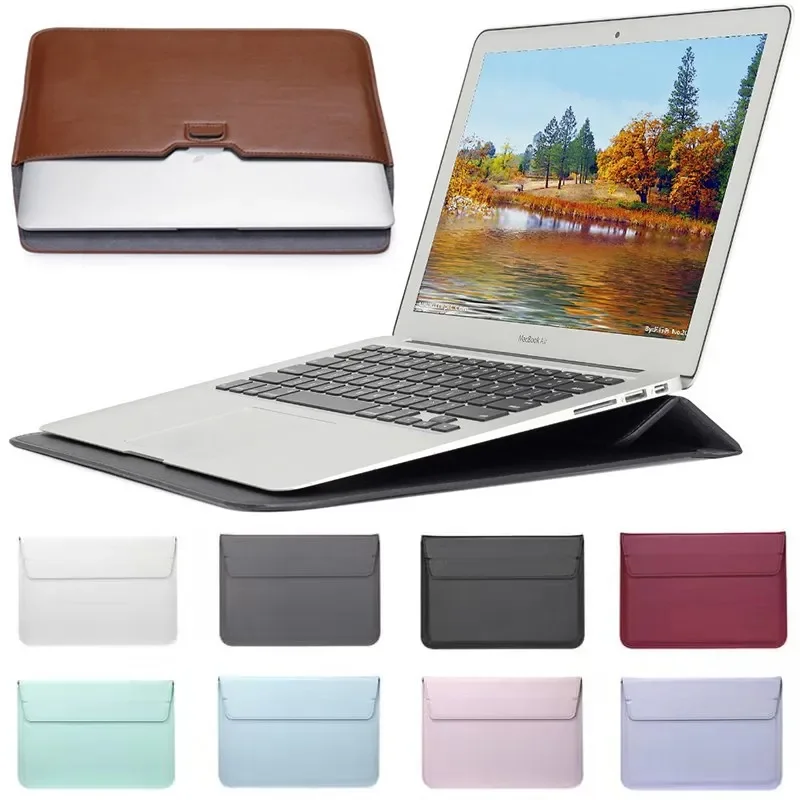 Laptop Bag Leather 15 - PU Leather with Stand Laptop Notebook