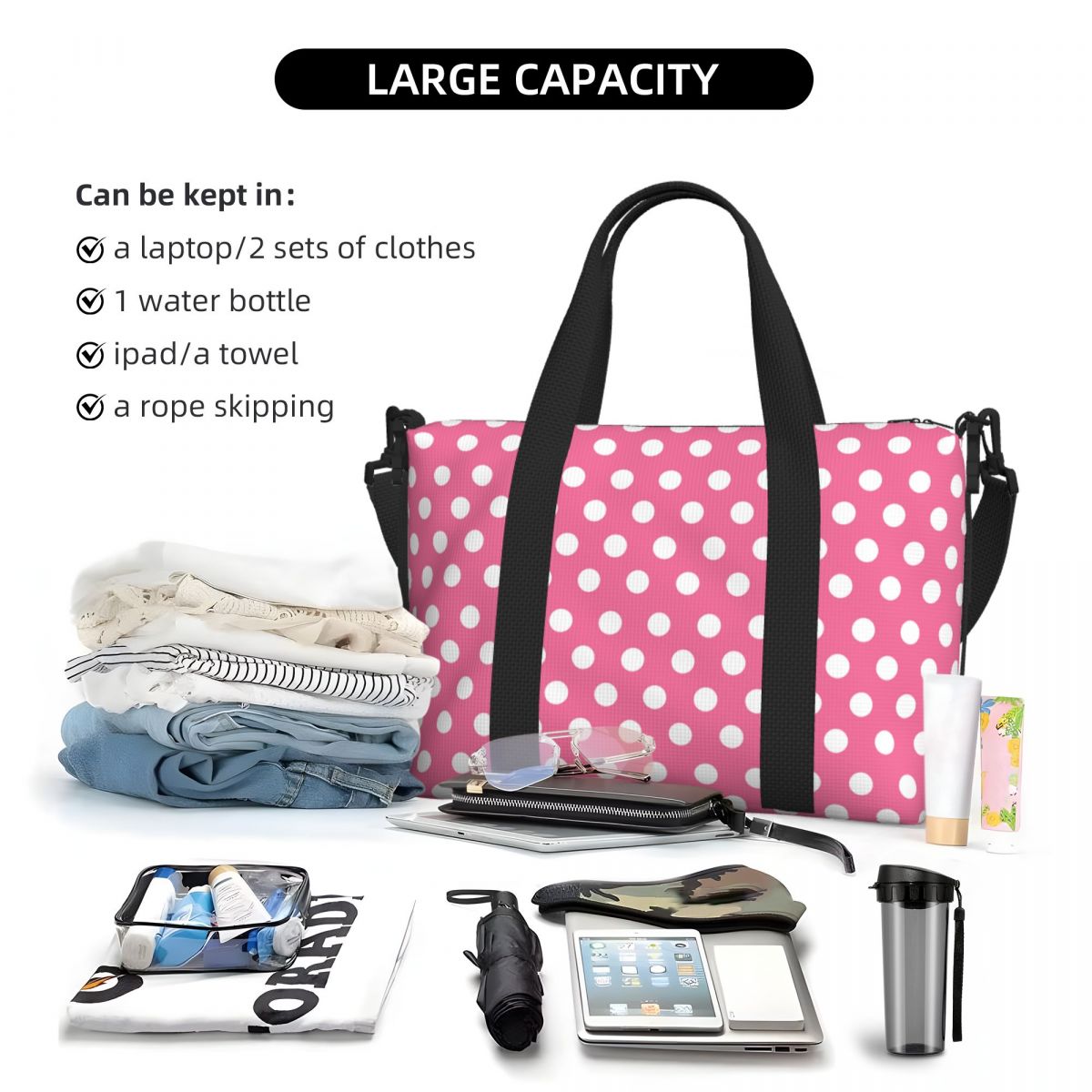 Pink Polka Dots Tote Bag Large - Luxury Bags Luggage 评论和价格