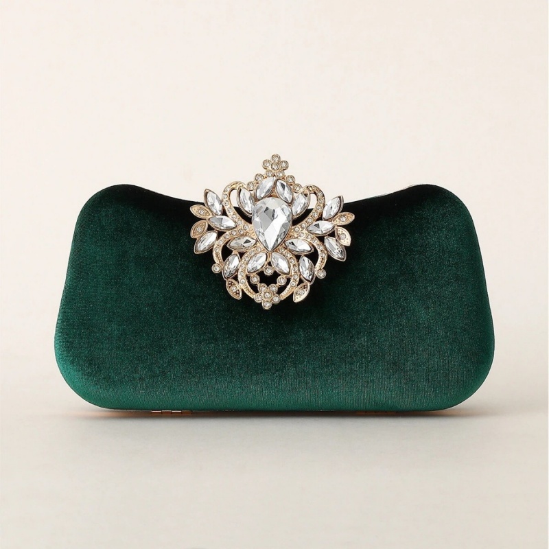 Dark Green Velvet Clutch Bag L - Luxury Bags Green 评论和价格