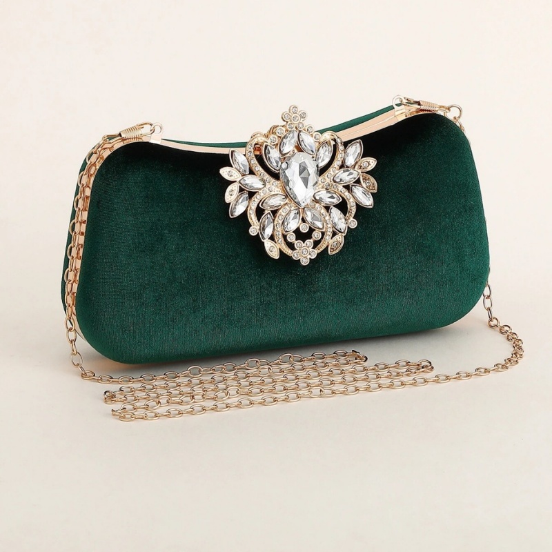 Dark Green Velvet Clutch Bag L - Luxury Bags Green 评论和价格
