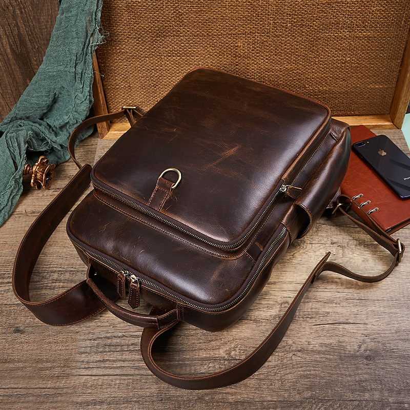 Men's Top Grain Waxed Leather  - Genuine Leather Backpack 评论和价格