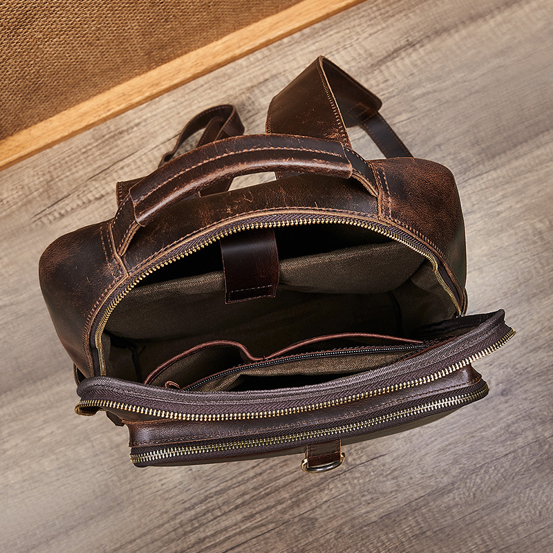 Men's Top Grain Waxed Leather  - Genuine Leather Backpack 评论和价格