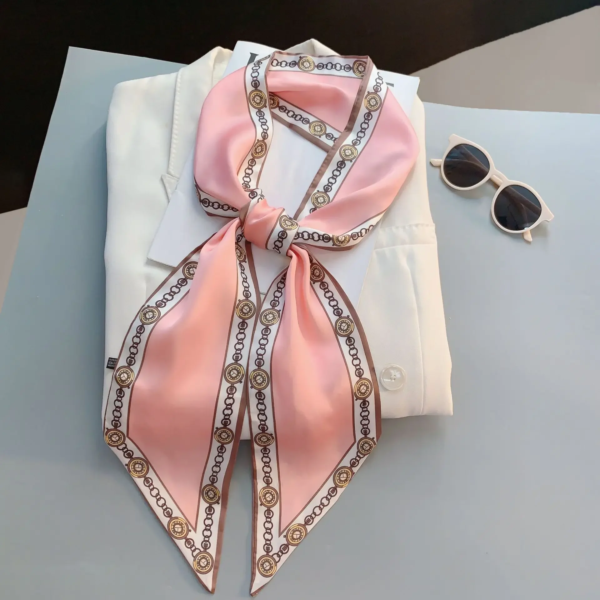 Design Print Skinny Scarf Plai - Luxury Bags Brands 评论和价格