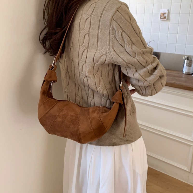 JIAERDI Retro Solid Color Sued - Half Moon Bag Suede 评论和价格