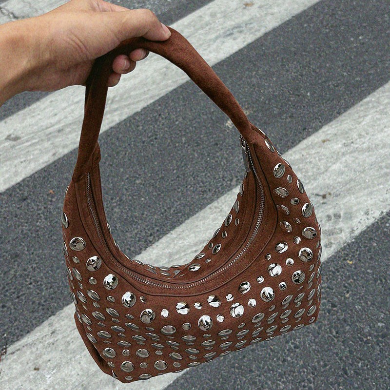 Fashion Studded Shoulder Bag F - Half Moon Bag Suede 评论和价格