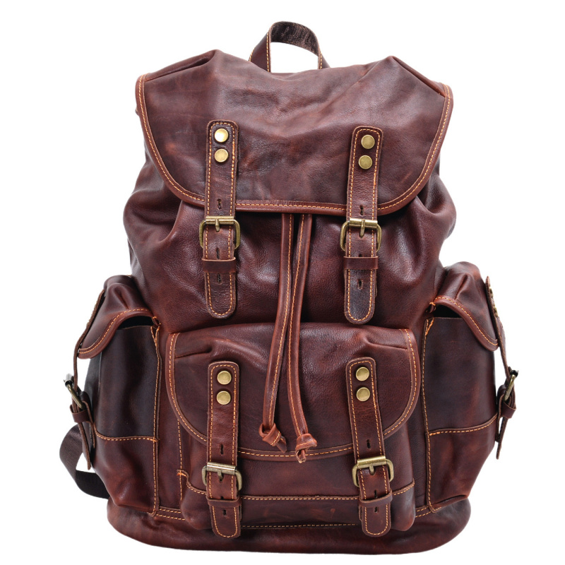 Retro Men's Shoulder Bag Leath - Genuine Leather Backpack 评论和价格