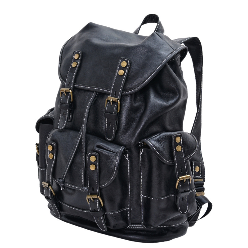 Retro Men's Shoulder Bag Leath - Genuine Leather Backpack 评论和价格