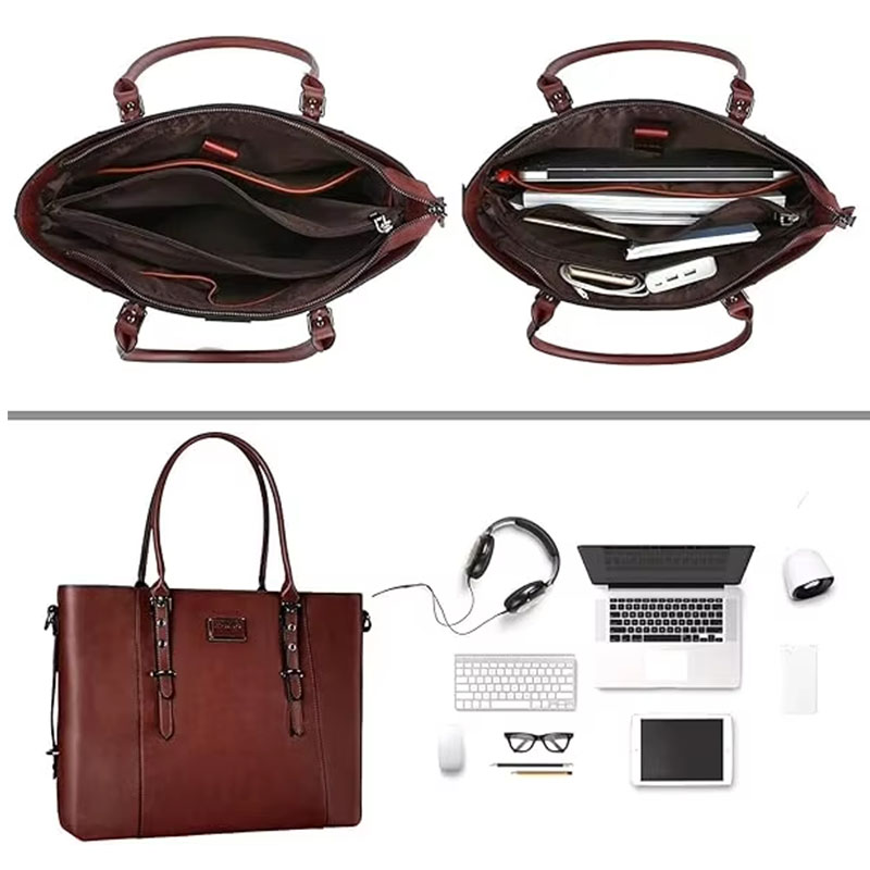 PU Leather Laptop Tote Bag for - Laptop Bag Leather 15 评论和价格