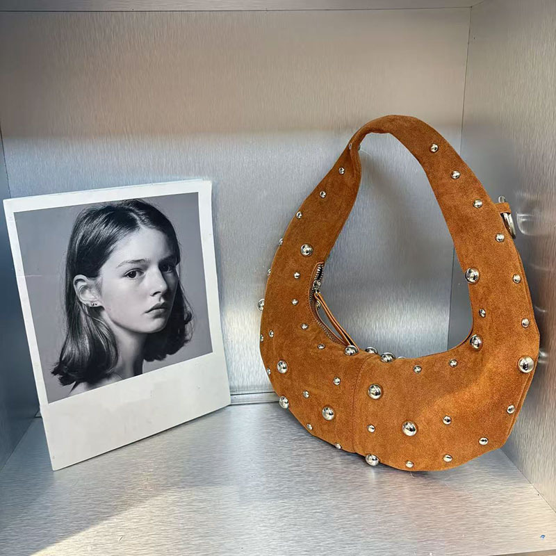 Vintage Rivet Faux Suede Halfm - Half Moon Bag Suede 评论和价格
